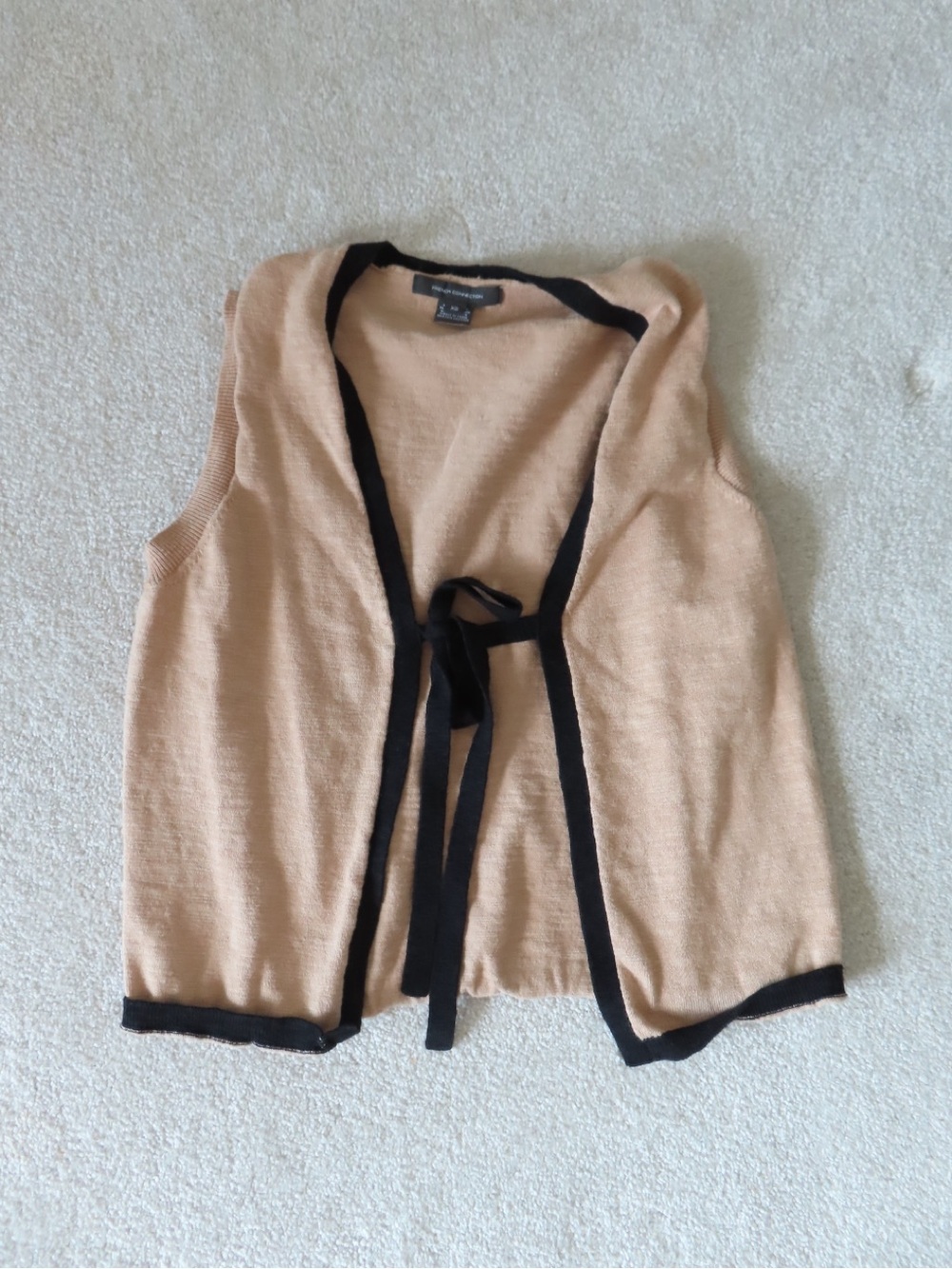 French Connection Peach Sleeveless Tie-Front Knit Vest with Black Trim